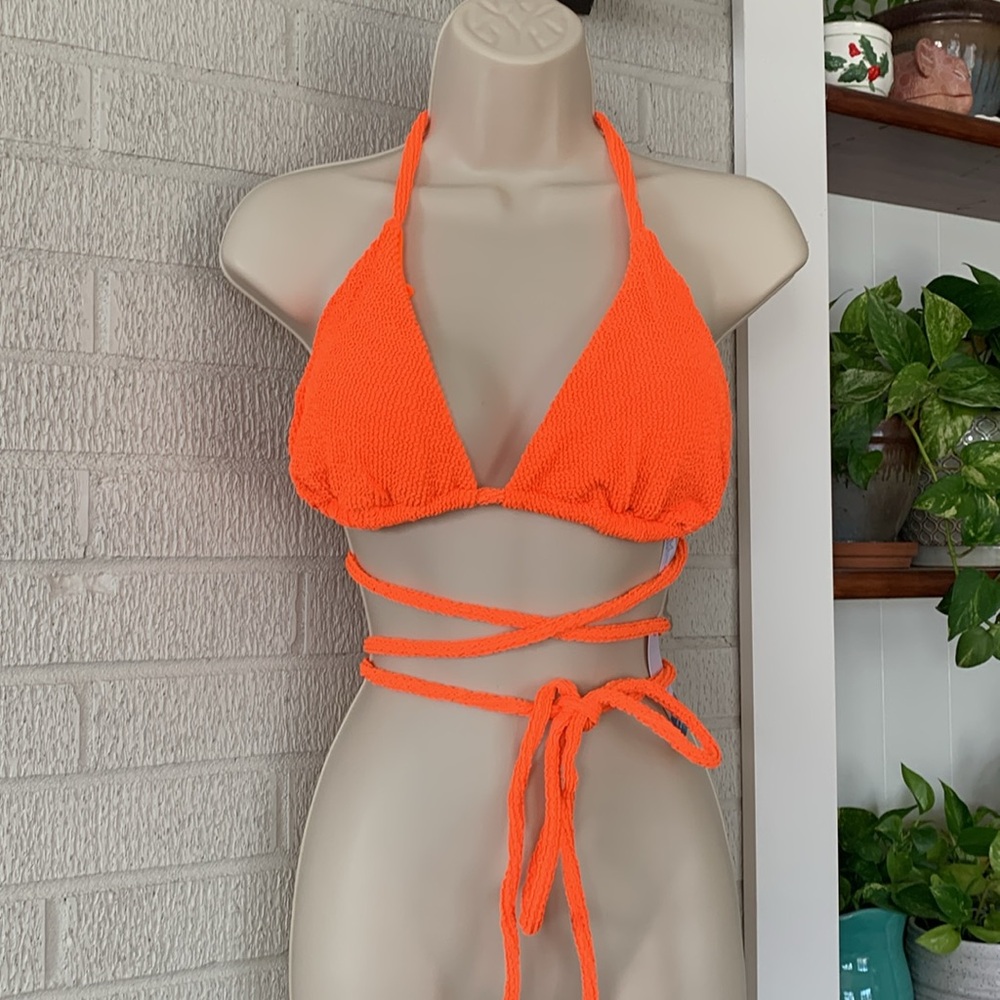 Cacique Swim Lane Bryant Plus Size 10 Neon Orange Crinkle String Bikini Hi Leg - Picture 2 of 13